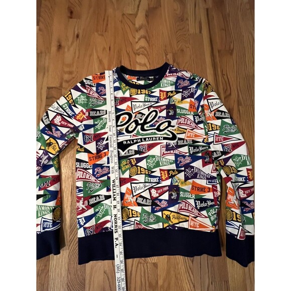 POLO / RALPH LAUREN - Embroidered POLO Pennants Baseball Flags M Sweater - Picture 4 of 11